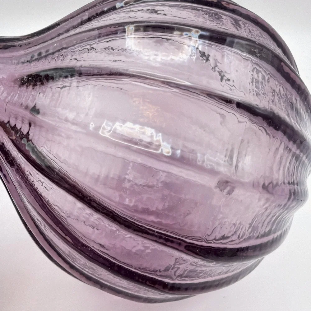 Vintage Purfume Bottle Purple Art Glass Fluted Scalloped Stopper